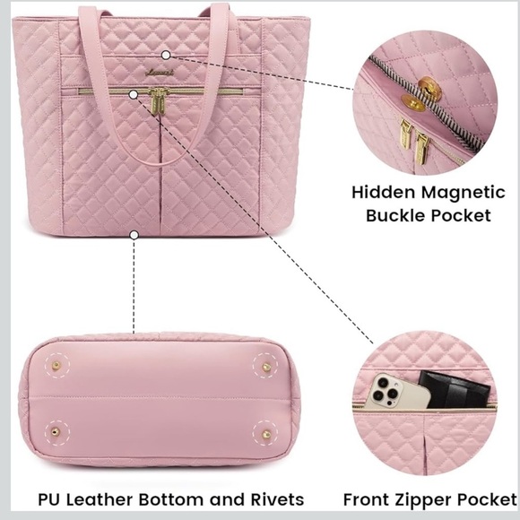 NWT LOVEVOOK Pink Quilted Tote Bag with Wristlet - Picture 4 of 10